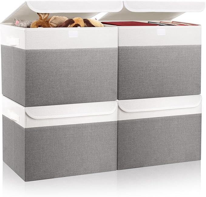 Bagnizer Large 22 Quart Linen Fabric Foldable Storage Bin Cube Organizer Basket by Bagnizer