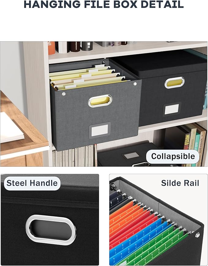 Oterri File Organizer Box with Lid, Large Hanging Filing Box with Mesh Pocket - Image 3