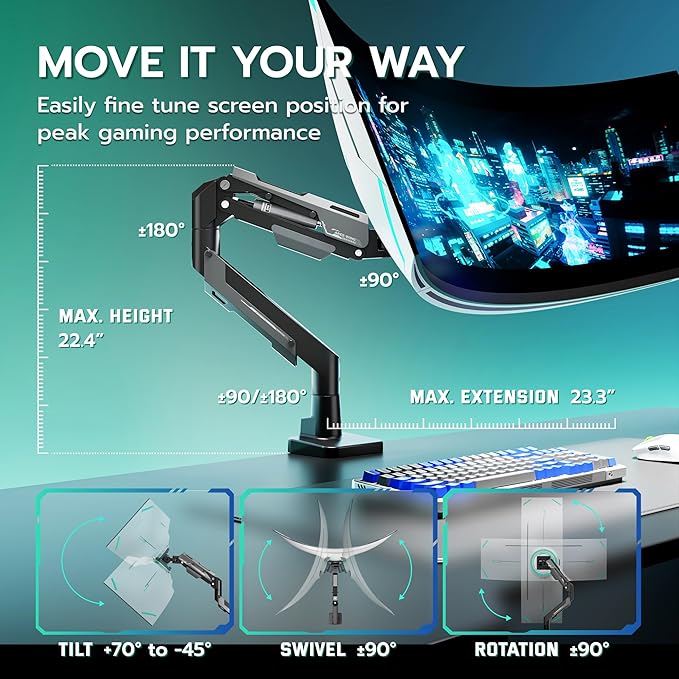 ARES WING Heavy Duty Single Monitor Arm - Image 6
