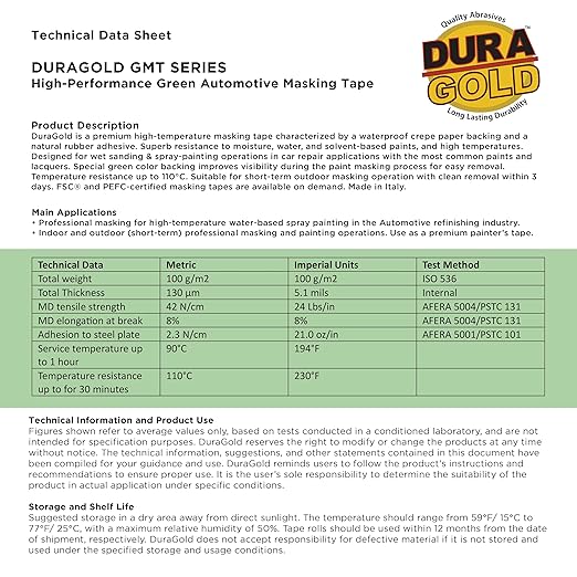 Dura-Gold Green Automotive Masking Tape 3/4, 2 Inch, 1 Roll Each - Image 6