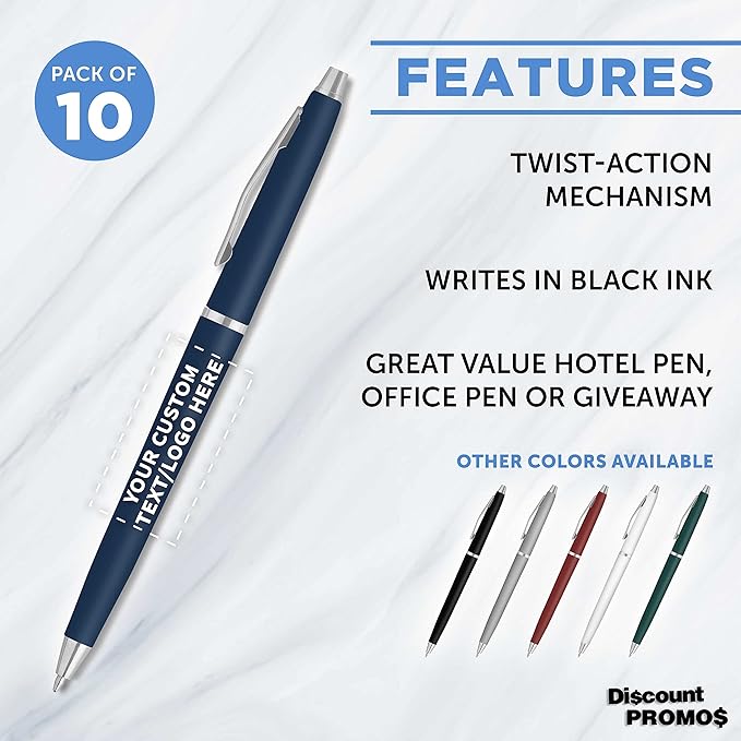 DISCOUNT PROMOS Custom Langham Ballpoint Pens Set of 10, Personalized Bulk Pack - Image 2