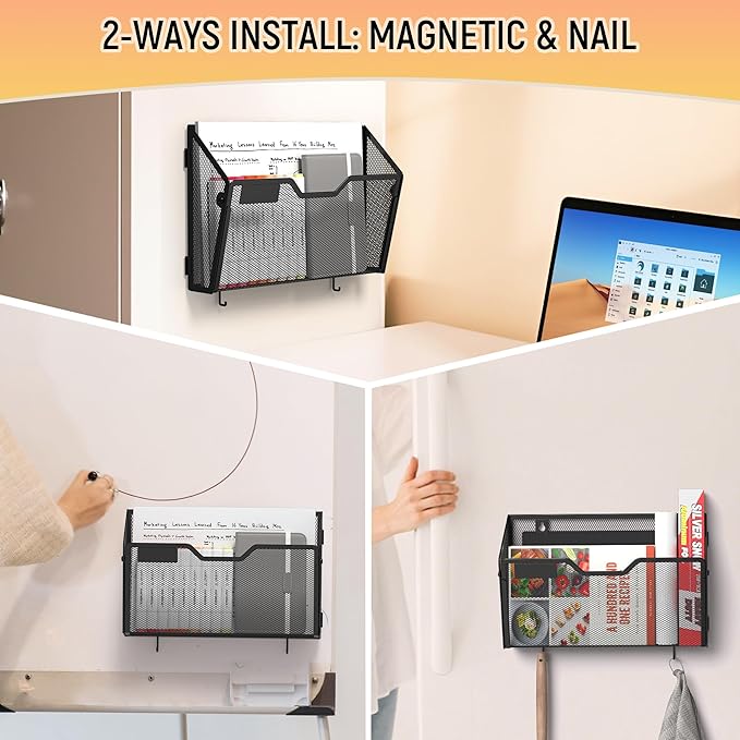 Docnest 6 Pack Magnetic Wall Mounted File Holders, Mesh Letter Organizer - Image 5