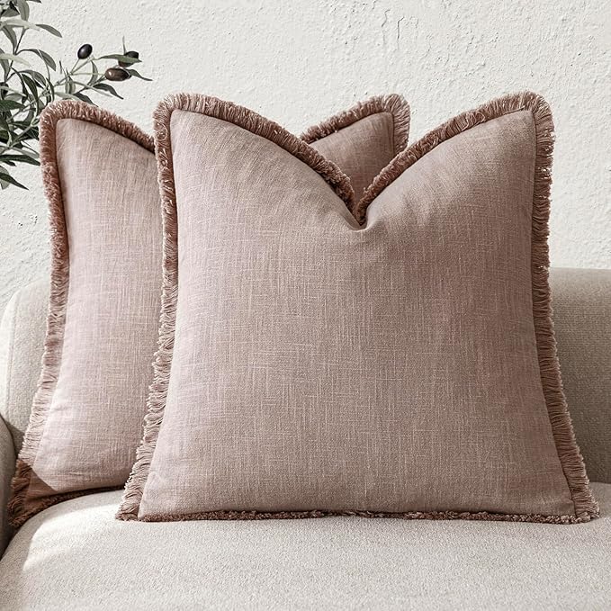Foindtower Set of 2 Decorative Linen Fringe Throw Pillow Covers Boho Farmhouse by Foindtower