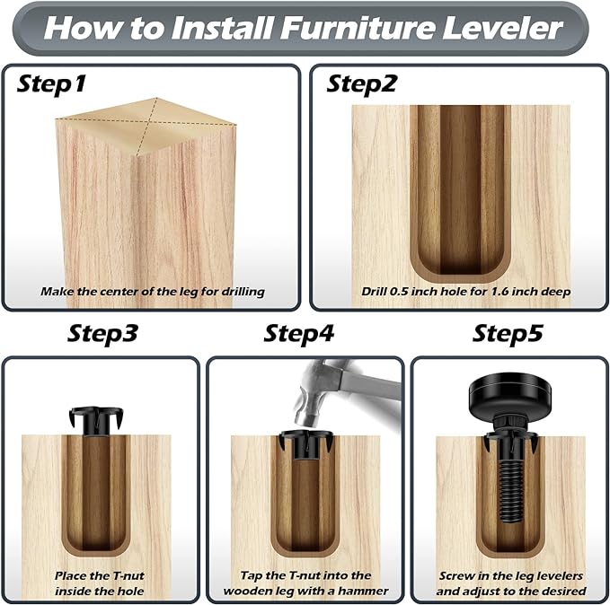 5 Set Adjustable Furniture Leveling Feet, Adjustable Leg Levelers - Image 4