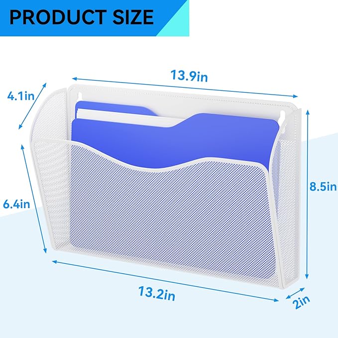 GDINDINFAN 3 Single Pocket Wall File Holder, Mesh Hanging File Folder Paper - Image 3