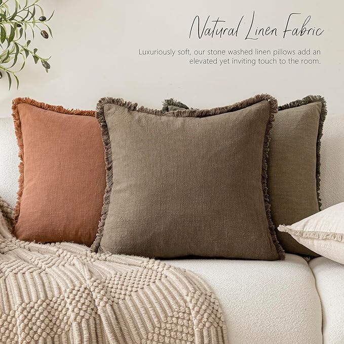 Foindtower Set of 2 Decorative Linen Fringe Throw Pillow Covers Cozy Farmhouse - Image 5