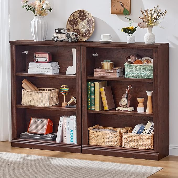 RWYHG 43" Walnut Tall Bookshelf Set of 4, 3-Tier Thick Wooden Book Shelf - Image 7