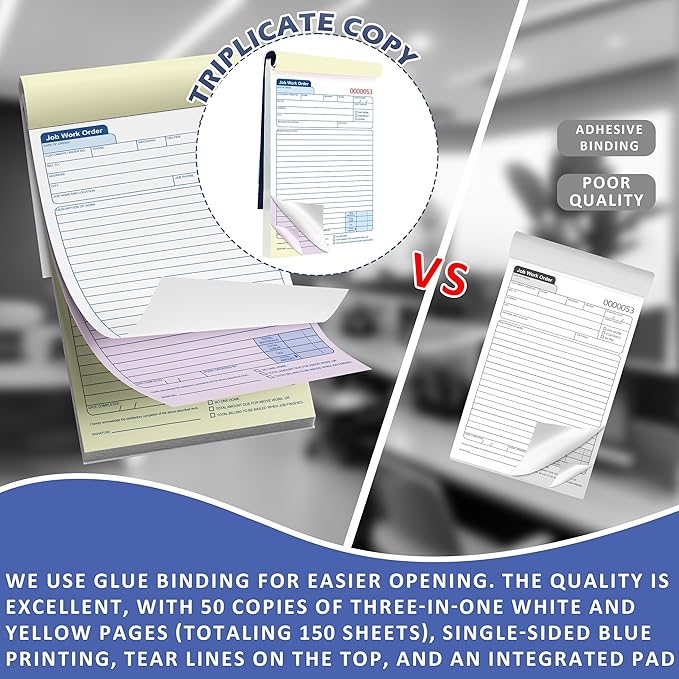 150 Sets Job Work Order Form Book 3 Part Carbonless Work Order Invoice Book 5.5 - Image 4