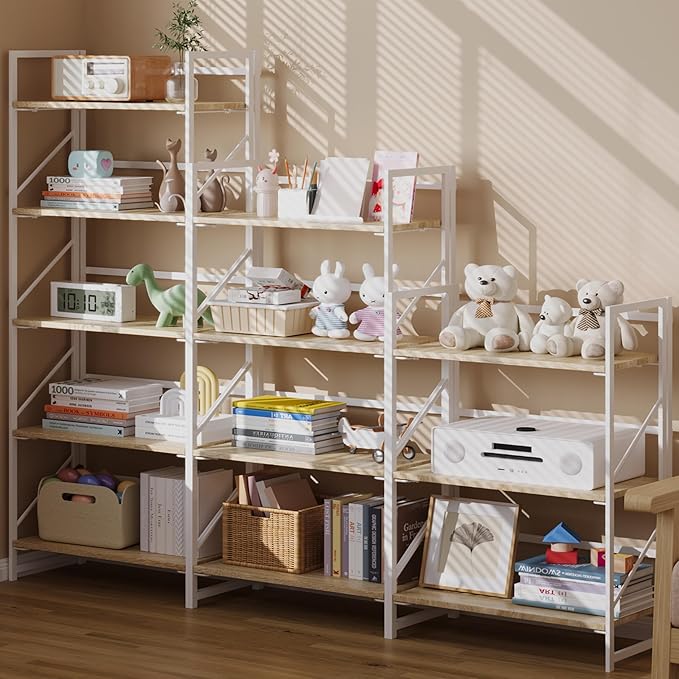 JSB No Assembly Folding Bookshelf, 3 Tier Industrial Metal Book Shelf - Image 5