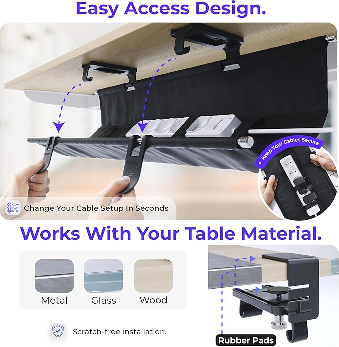 Ascrono Original No Drill Under Desk Cable Management Tray 27.3" - Image 3