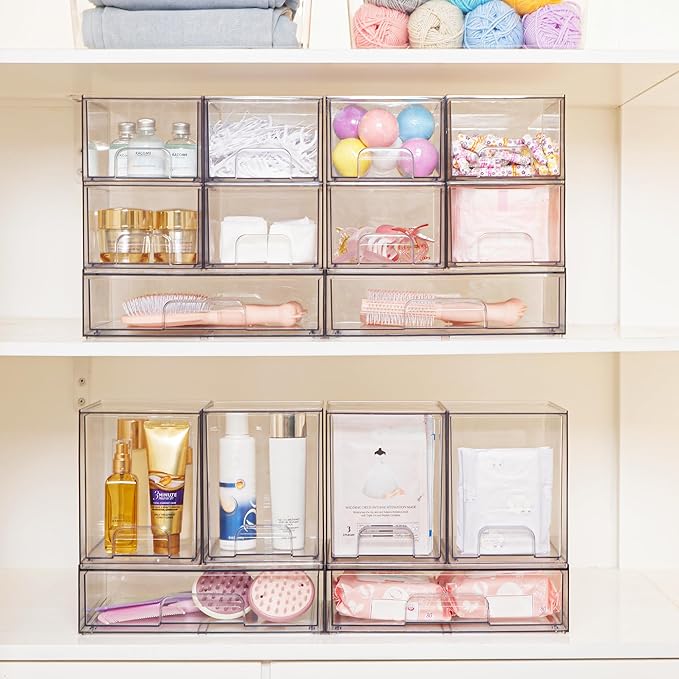 Vtopmart 7.6" H Clear Stackable Storage Drawers, 4 Pack Plastic Organizers Bins - Image 2