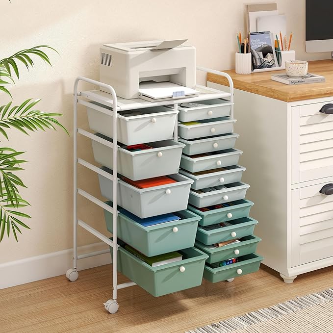 HAPPYGRILL 15-Drawer Rolling Cart, Storage Carts - Image 8
