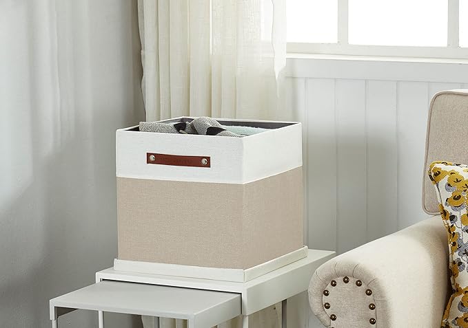 DECOMOMO Storage Basket with Lid, Storage Cubes with Handles, Fabric Box with - Image 4