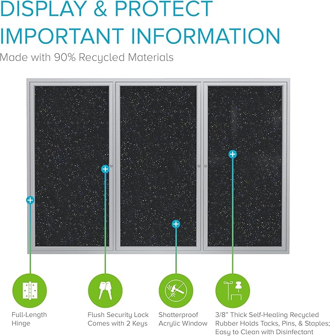 Ghent 48" x 72" 3-Door indoor Enclosed Recycled Rubber Bulletin Board, Shatter - Image 2