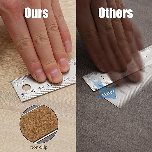 Metal Ruler with Cork Backing, 12+18 Inch Stainless Steel Rulers 12 Inch 18 - Image 3