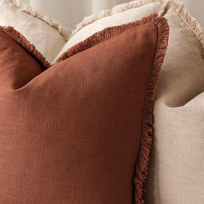 Foindtower Set of 2 Decorative Linen Fringe Throw Pillow Covers Boho Farmhouse - Image 4