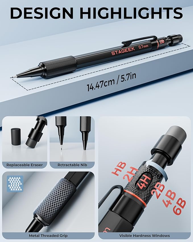 STAGEEK 0.7mm Mechanical Pencil Set, Weatherproof Artist Pencils - Image 5