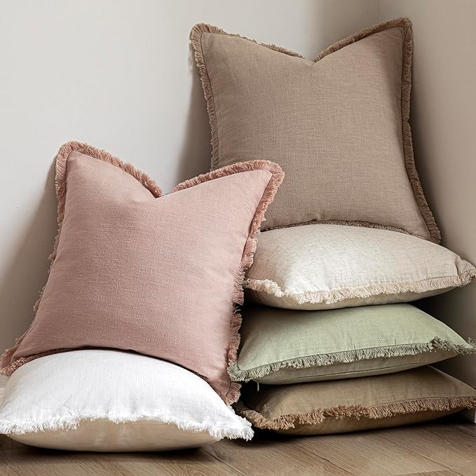 Foindtower Set of 2 Decorative Linen Fringe Throw Pillow Covers Cozy Boho - Image 6