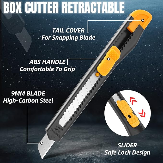 TIFICAL 16 Pack Box Cutter Retractable, 9mm Wide Utility Knife, Box Opener - Image 3
