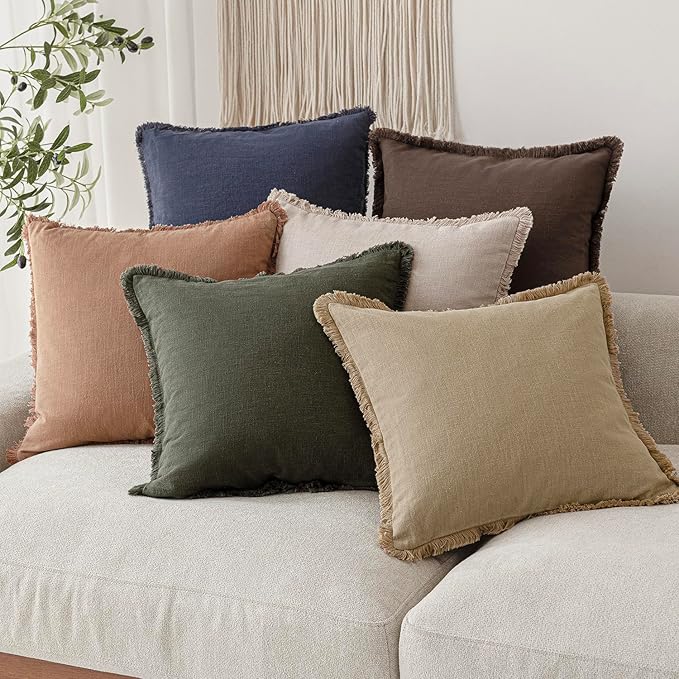 Foindtower Set of 2 Decorative Linen Fringe Lumbar Throw Pillow Covers Boho - Image 7