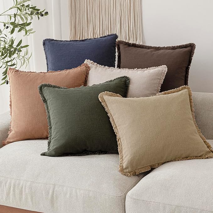 Foindtower Set of 2 Decorative Linen Fringe Throw Pillow Covers Boho Farmhouse - Image 7