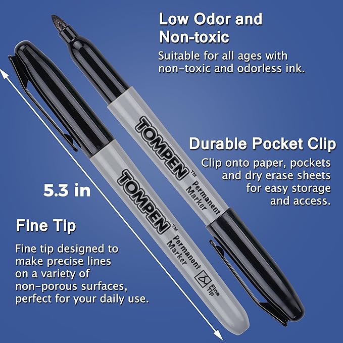 TOMPEN Black Permanent Markers Fine Tip 160 Pack Bulk, Waterproof Permanent - Image 8