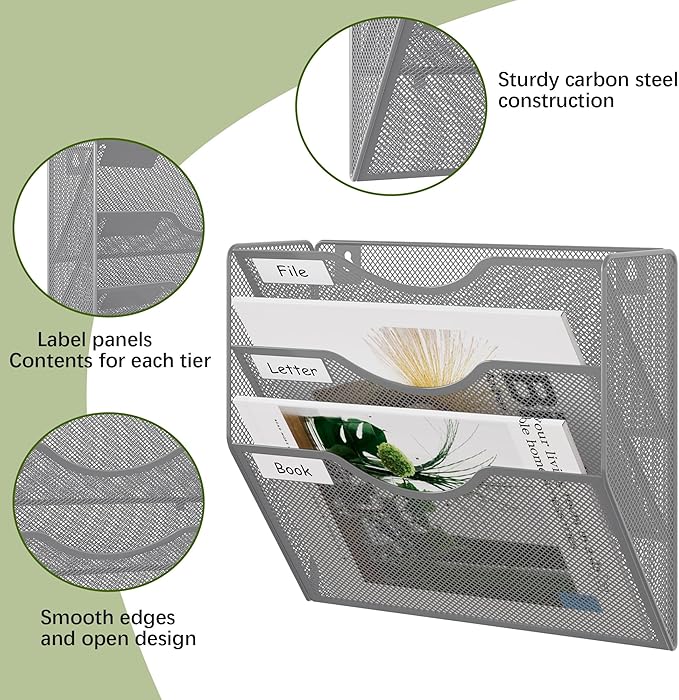 EasyPAG Hanging Wall File Organizer, 3 Pocket Wall Mounted Mail Organizer - Image 4
