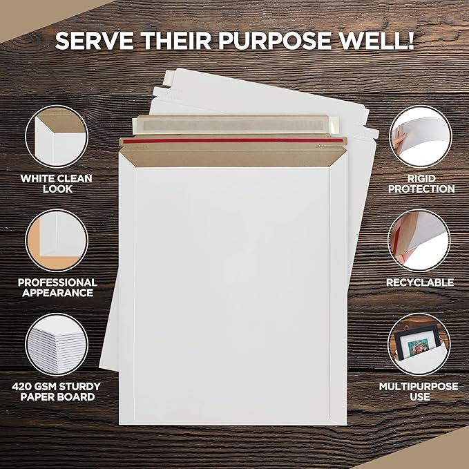 100 Pack Rigid Mailers 9x12 inches – Self Adhesive White Photo Mailers Large– - Image 3