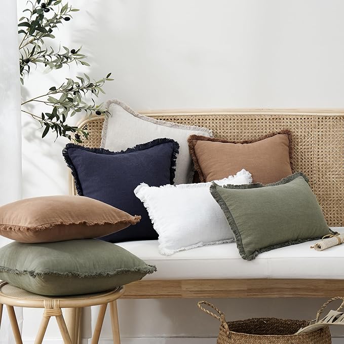 Foindtower Set of 2 Decorative Linen Fringe Throw Pillow Covers Boho Farmhouse - Image 7