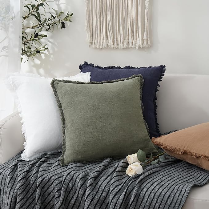 Foindtower Set of 2 Decorative Linen Fringe Throw Pillow Covers Cozy Boho - Image 5