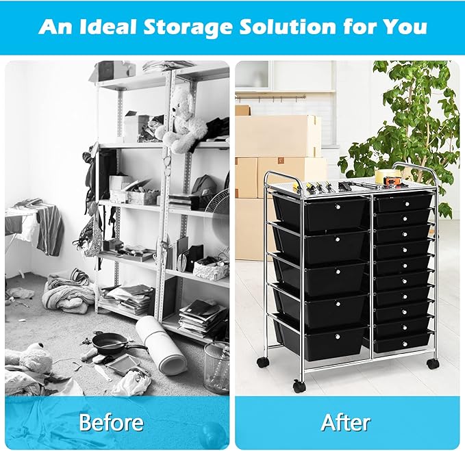 GOFLAME 15-Drawer Rolling Storage Cart, Craft Storage Cart - Image 7