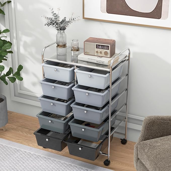 HAPPYGRILL 10-Drawer Rolling Storage Cart, Storage Organizer Cart - Image 2