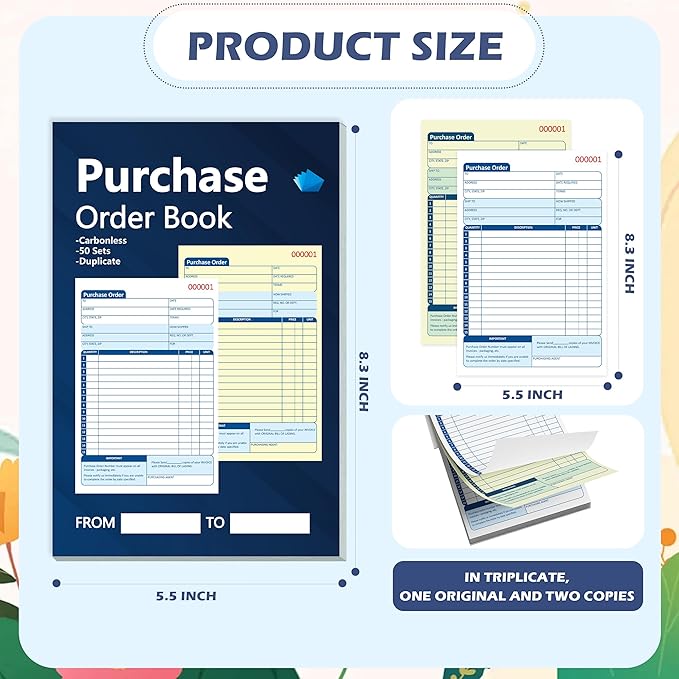 200 Sets Purchase Order Book 5-9/16 x 8-7/16 Inches 2 Part Carbonless Copy - Image 2