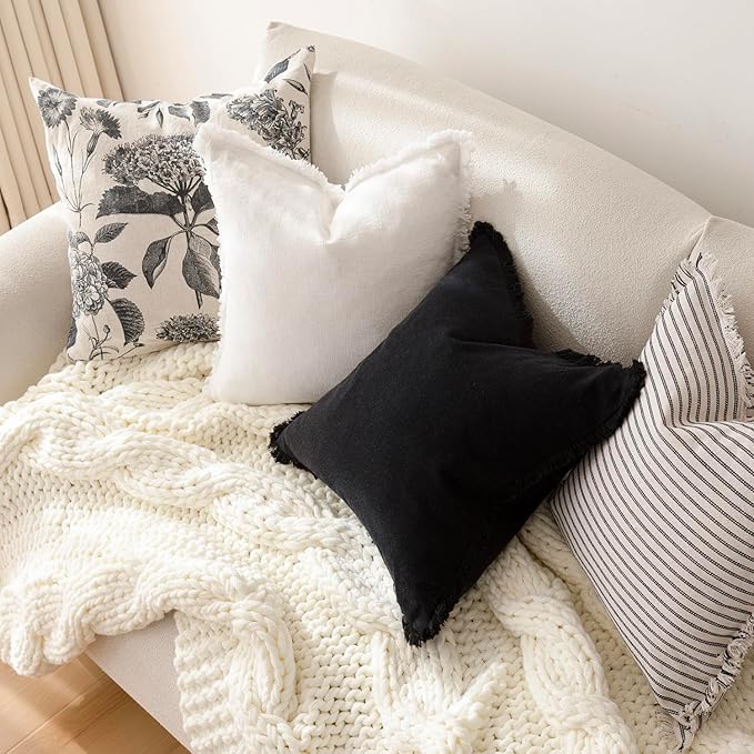 Foindtower Set of 2 Decorative Linen Fringe Throw Pillow Covers Cozy Farmhouse - Image 6