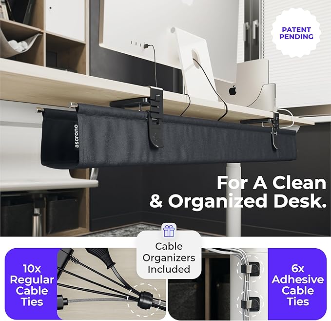 Ascrono Original No Drill Under Desk Cable Management Tray 27.3" - Image 5