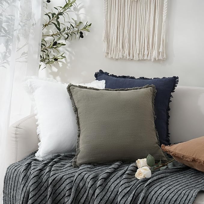 Foindtower Set of 2 Decorative Linen Fringe Throw Pillow Covers Cozy Farmhouse - Image 5