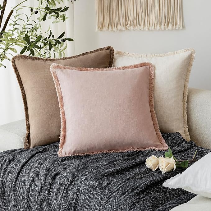 Foindtower Set of 2 Decorative Linen Fringe Throw Pillow Covers Cozy Boho - Image 5
