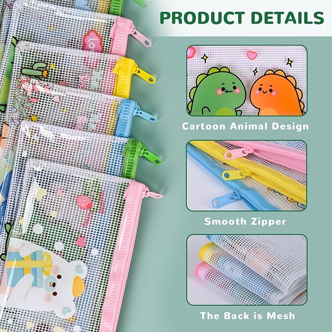 Ulema 36 Pcs Back to School Gifts Cartoon Mesh Pencil Pouch Bags Plastic Zipper - Image 3