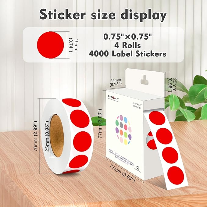 PARLAIM 3/4 Inch Roll Color Coding Labels, 4000 per/4 Rolls Round Adhesive - Image 2