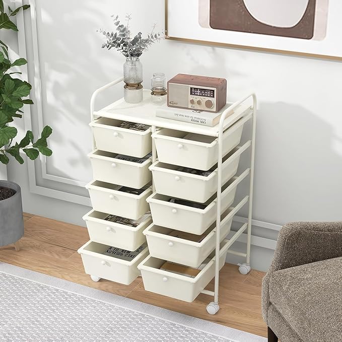 LDAILY 10 Drawer Rolling Cart, Storage Cart Organizer on Wheels, Drawer Cart - Image 8