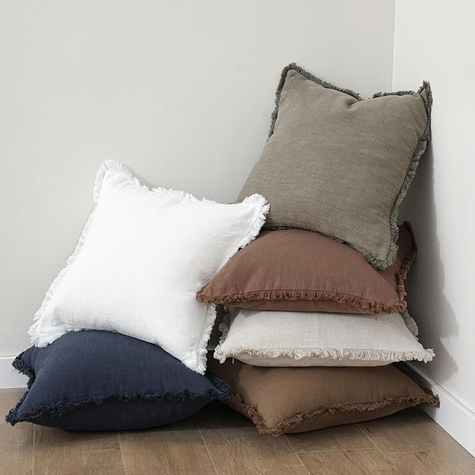 Foindtower Set of 2 Decorative Linen Fringe Throw Pillow Covers Cozy Farmhouse - Image 6