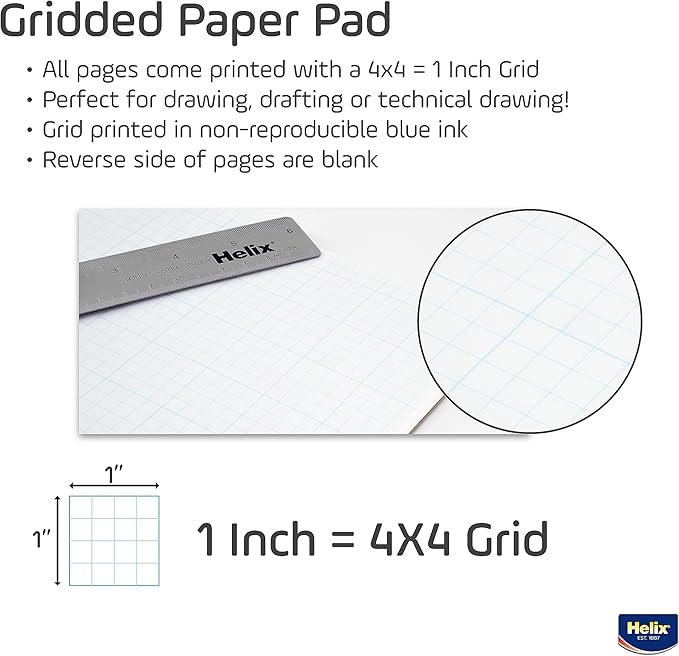 Helix - Bond Paper Pad - 1 Inch Equals 4x4 Grid - 11 Inch x 17 Inch - 50 Sheet - Image 2