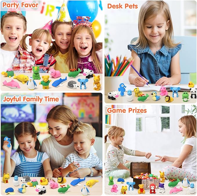 Moosia 150 Pack Animal Pencil Erasers - Image 7