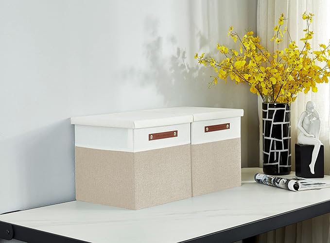 DECOMOMO Storage Basket with Lid, Storage Cubes with Handles, Fabric Box with - Image 6