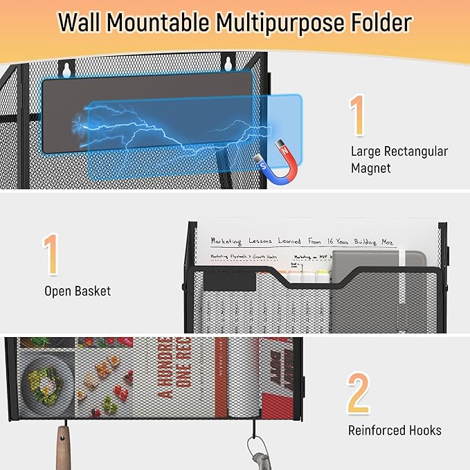 Docnest 6 Pack Magnetic Wall Mounted File Holders, Mesh Letter Organizer - Image 4