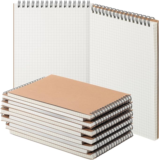 Engrowtic 6 Pack Graph Paper Spiral Notepad A5 Top Wirebound Notepad Grid by Engrowtic