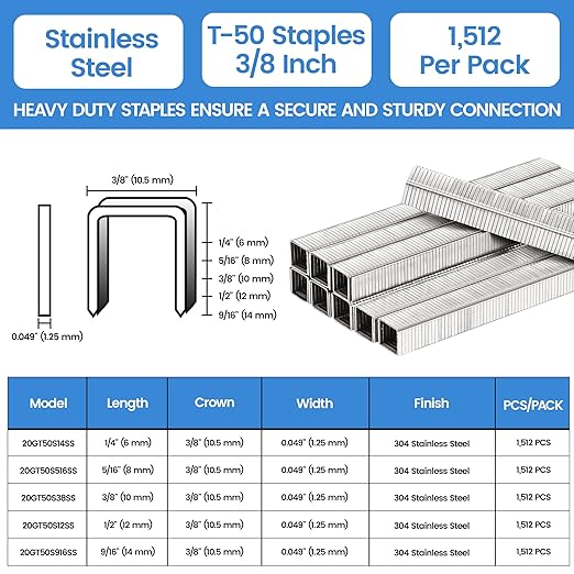meite T-50 Staples Marine, 3/8 Inch 304 Stainless Steel Staples - Image 2