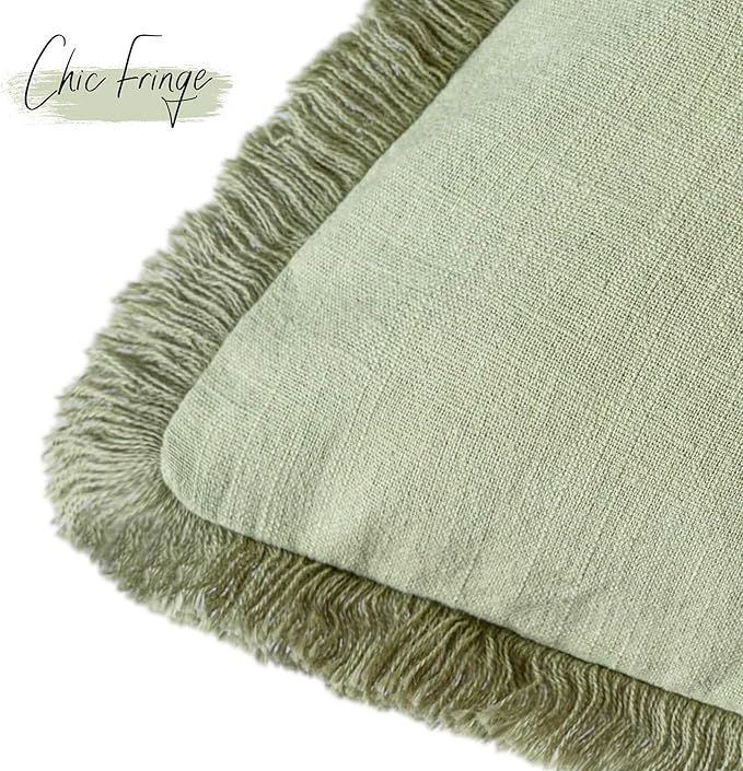 Foindtower Set of 2 Decorative Linen Fringe Throw Pillow Covers Farmhouse - Image 3