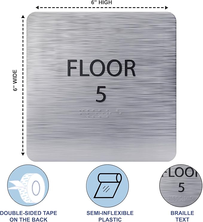 Grey w/Black ADA Floor 5 Sign - Image 3