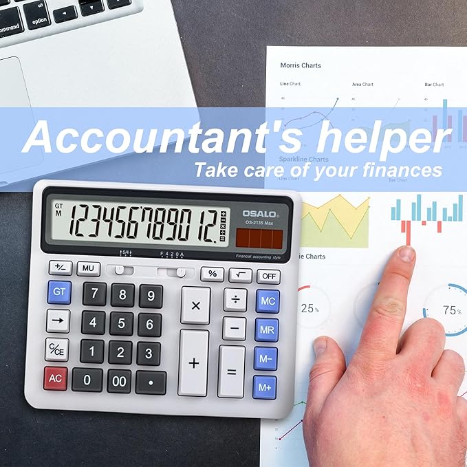 Desktop Calculator Extra Large LCD Display 12-Digit Big Number Accounting - Image 2